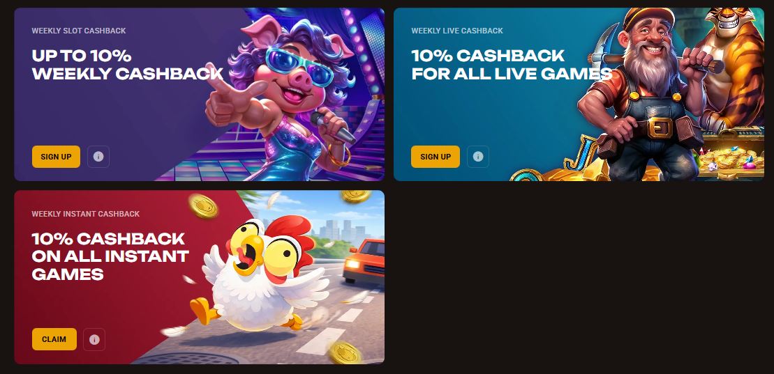 Receive weekly cashback on slots and live games 